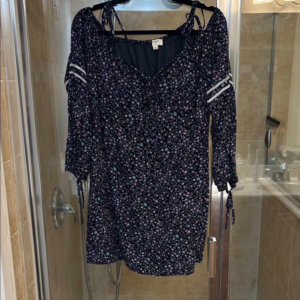 Umgee Black Floral Long Sleeve Dress boho festival
